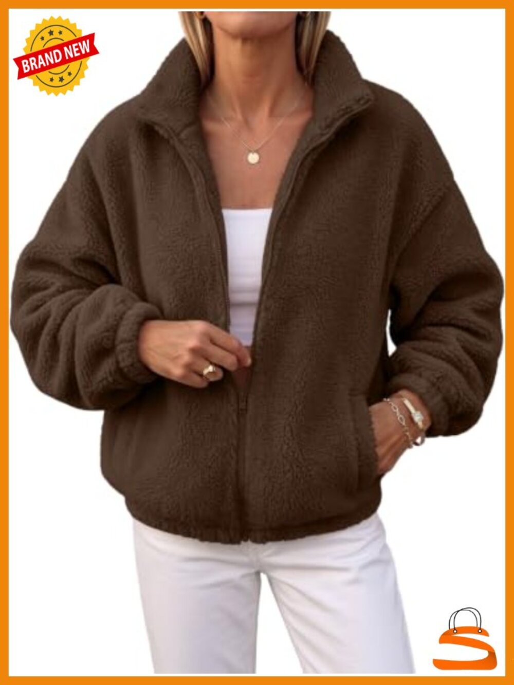 Sherpa Fleece Full Zip Stand Collar Jacket Cozy Warm Layer